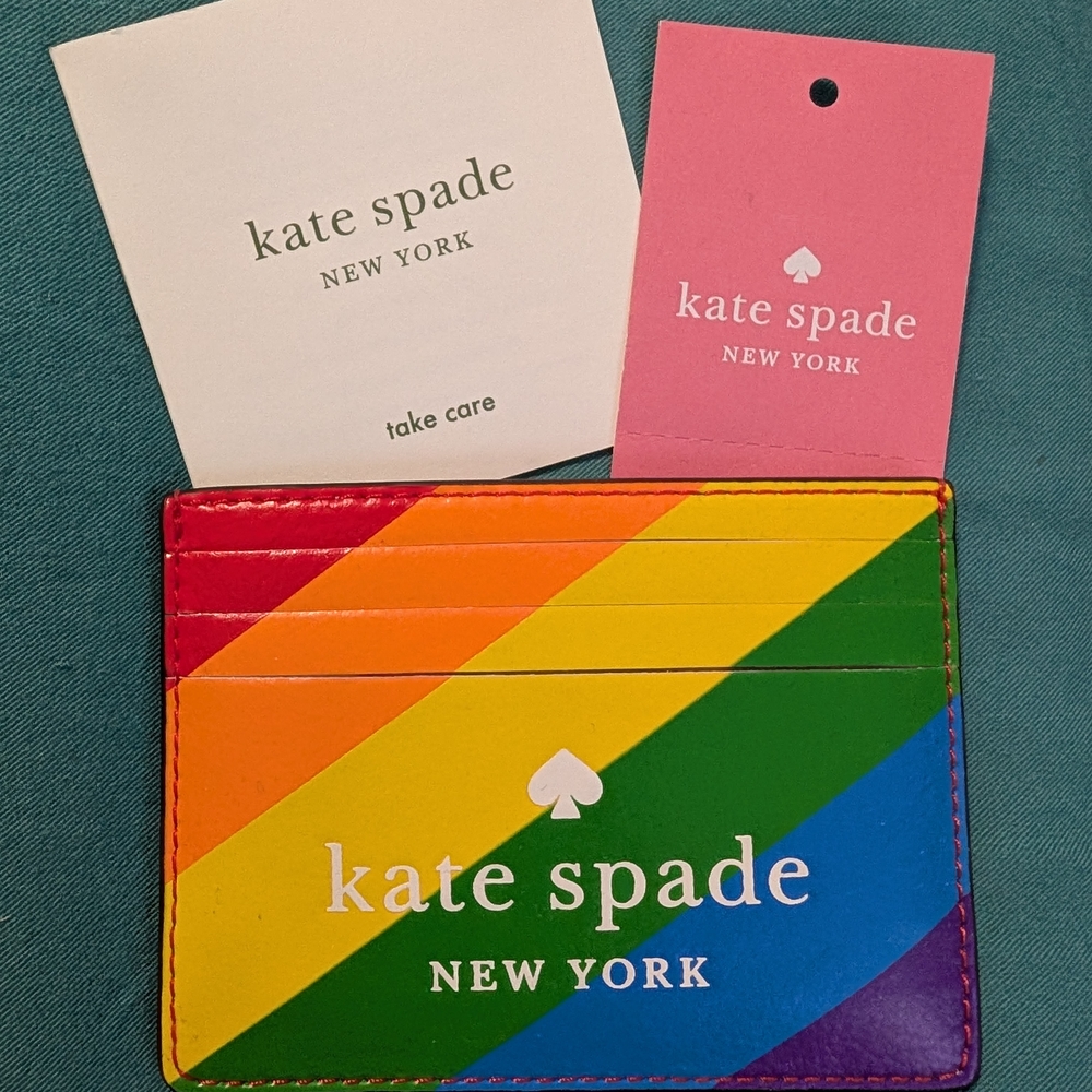 Kate Spade New With Tag Multicolor Stripe Card Holder Pride Rainbow